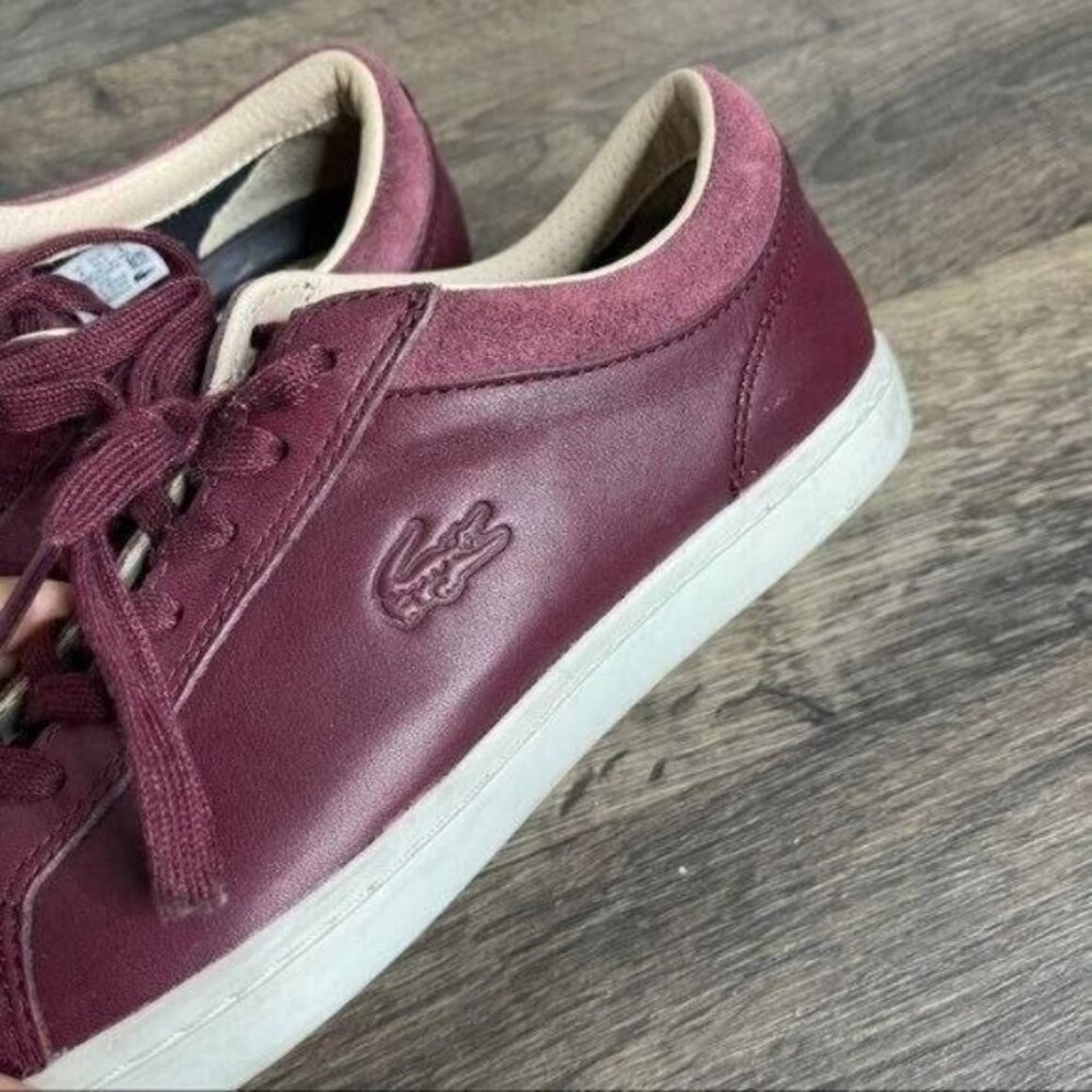 Lacoste Burgundy Woman's Sneakers Low Top Leather Sneakers Size 8 - Picture 12 of 13